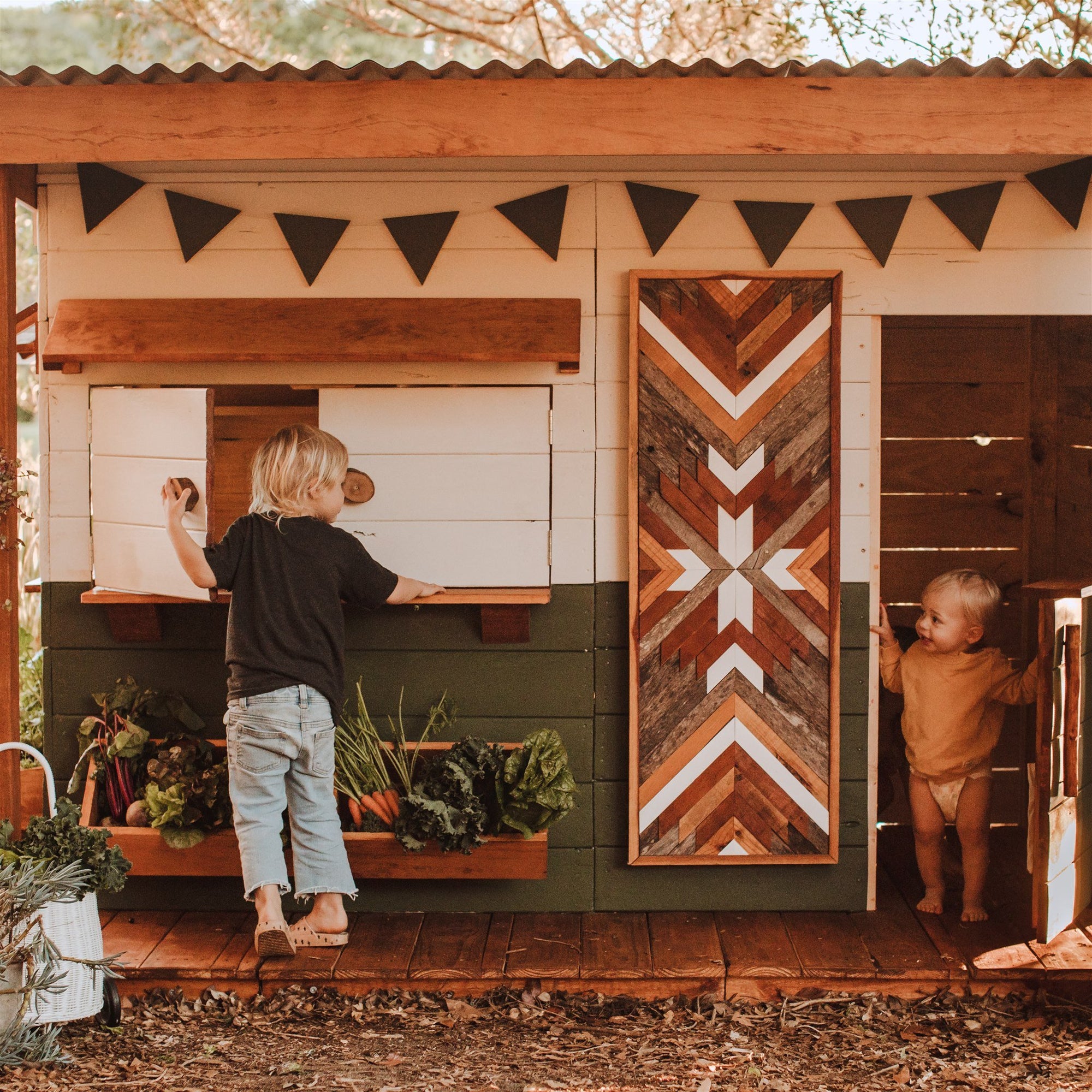 Castle Cubby Painted Timber Cubby House Verandah Roof Decking Accessories