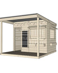 A commercial grade extended height wooden large rectangle cubby house with front verandah and accessories