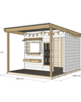 A commercial grade extended height painted pine large rectangle cubby house with front verandah and accessories package