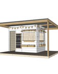 Commercial grade extended height painted large square wooden cubby house with wraparound verandah and accessories