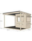 Commercial grade extended height little rectangle pine timber cubby house with wraparound verandah, accessories and dimensions