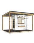 Commercial grade extended height painted little rectangle wooden cubby house with wraparound verandah and accessories