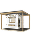 Commercial grade extended height painted little rectangle timber cubby house with wraparound verandah and accessories