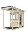 A commercial grade extended height pine little square cubby house with front verandah and accessories package