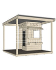 Commercial grade extended height little square wooden cubby house with wraparound verandah and accessories