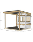 Commercial grade extended height painted little square pine timber cubby house with wraparound verandah, accessories and dimensions
