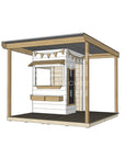 Commercial grade extended height painted little square timber cubby house with wraparound verandah and accessories