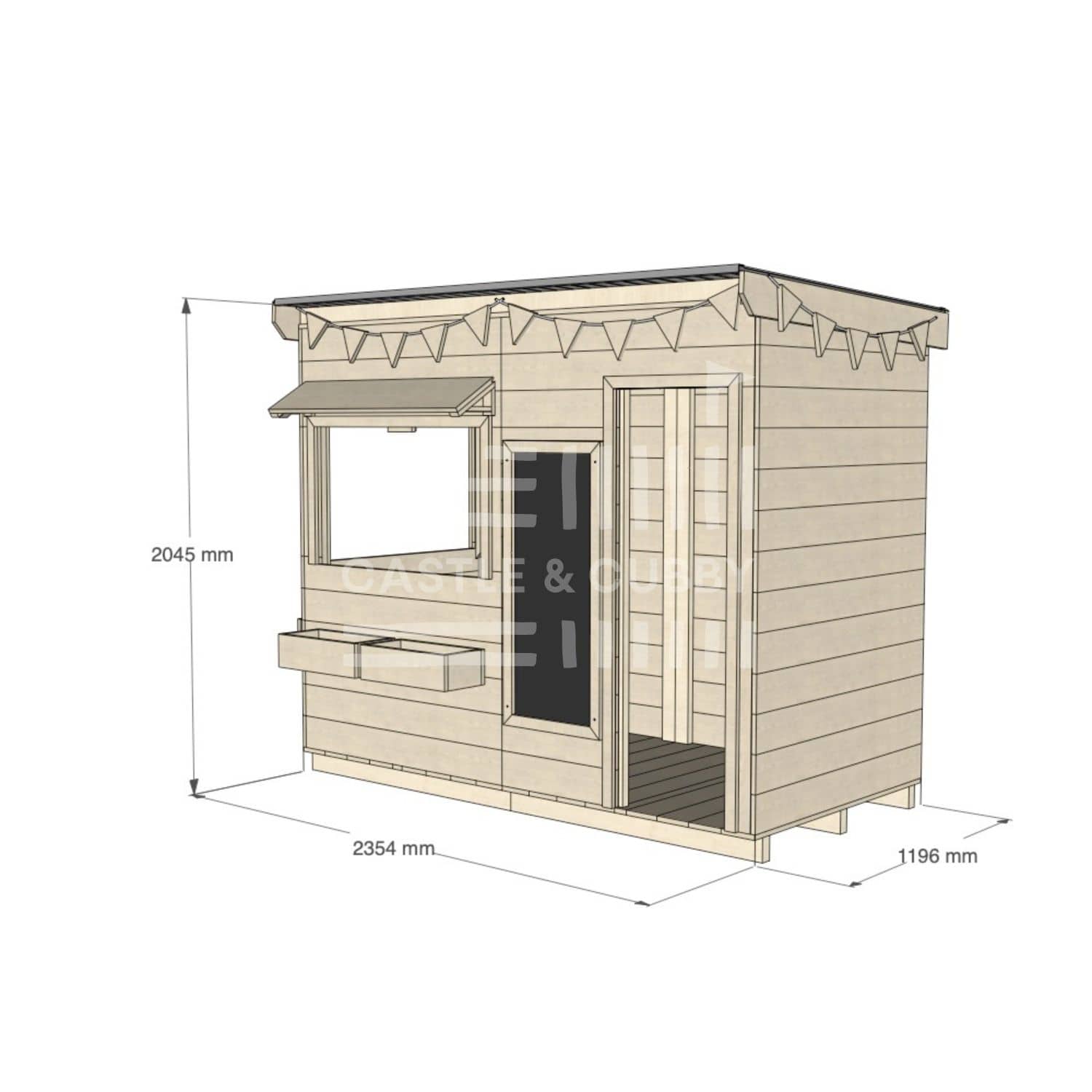 Flat roof raw extra height wooden cubby house commercial education midi rectangle