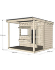 A commercial grade extended height pine midi rectangle cubby house with front verandah and accessories package