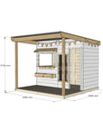 A commercial grade extended height painted pine midi rectangle cubby house with front verandah and accessories package