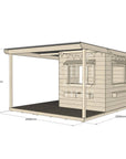 Commercial grade extended height midi square pine timber cubby house with wraparound verandah, accessories and dimensions