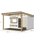 A commercial grade painted pine large rectangle cubby house with front verandah and accessories package