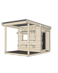 A commercial grade pine little rectangle cubby house with front verandah and accessories package