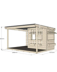Commercial grade little rectangle pine timber cubby house with wraparound verandah, accessories and dimensions