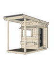 A commercial grade pine little square cubby house with front verandah and accessories package