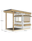 A commercial grade painted pine little square cubby house with front verandah, accessories and dimensions