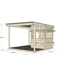 Commercial grade little square pine timber cubby house with wraparound verandah, accessories and dimensions