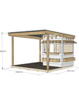 Commercial grade painted little square pine timber cubby house with wraparound verandah, accessories and dimensions