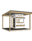 Commercial grade painted little square wooden cubby house with wraparound verandah and accessories