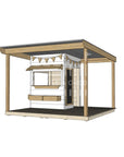 Commercial grade painted little square timber cubby house with wraparound verandah and accessories