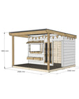 A commercial grade painted pine midi rectangle cubby house with front verandah and accessories package
