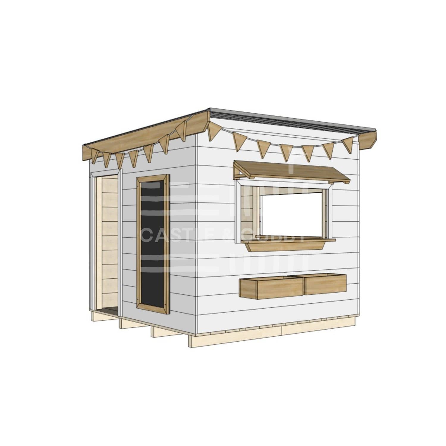 Flat roof painted wooden cubby house commercial education midi square accessories