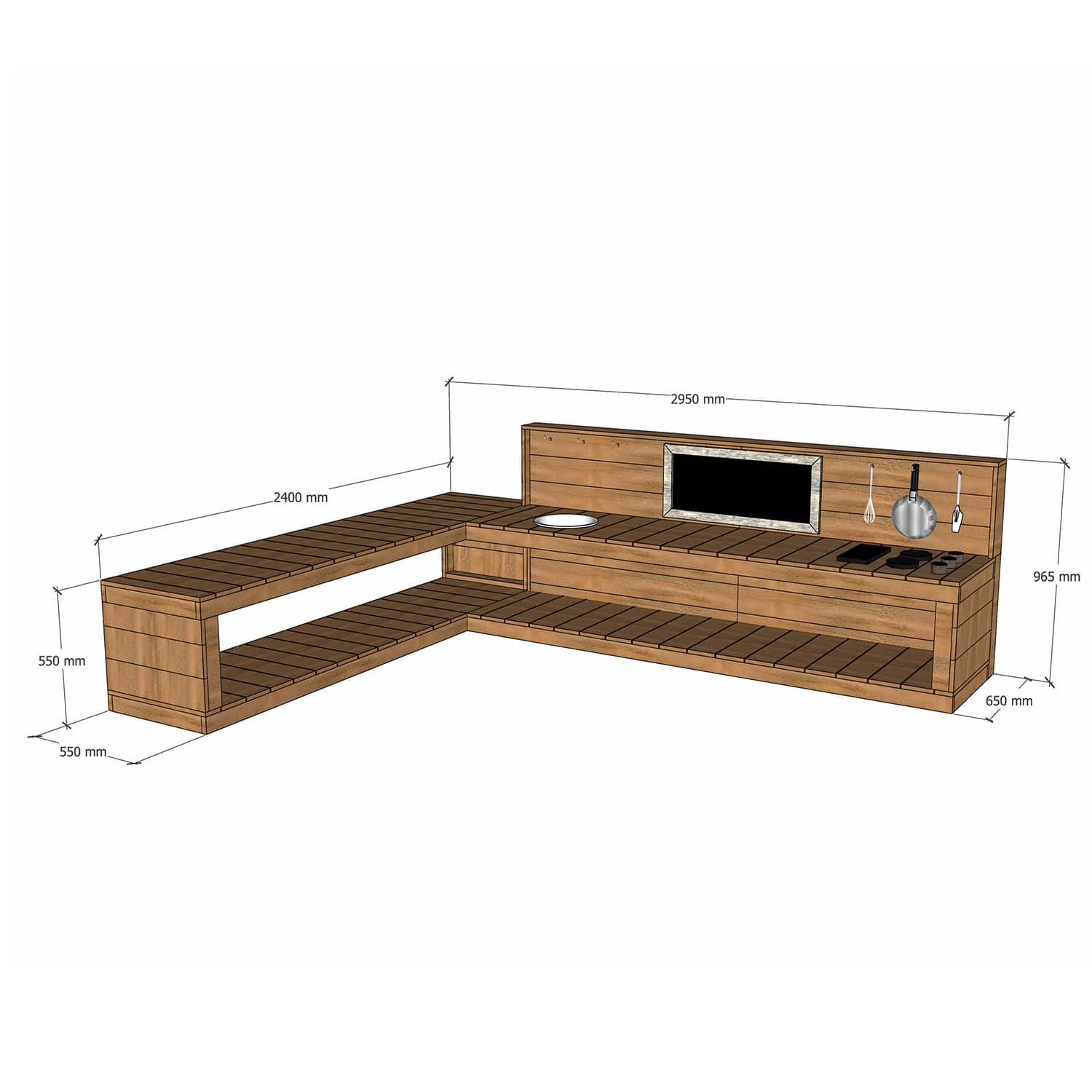 Large Hardwood Wooden L Shaped Mud Kitchen with Stovetop and Sink