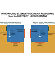 Layout options for midi square cubby with two side verandah and decking
