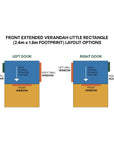 Layout options for little rectangle cubby with front verandah