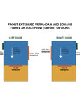 Layout options for midi square cubby with front verandah