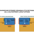 Layout options for little rectangle cubby with wraparound verandah
