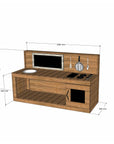 Thermory mud kitchen with oven 1800mm wide with full back and 650mm bench height