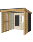 Painted pine cubby shelter without floor, plus window and open front for good supervision