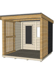 Painted pine cubby shelter with window and open front for good supervision