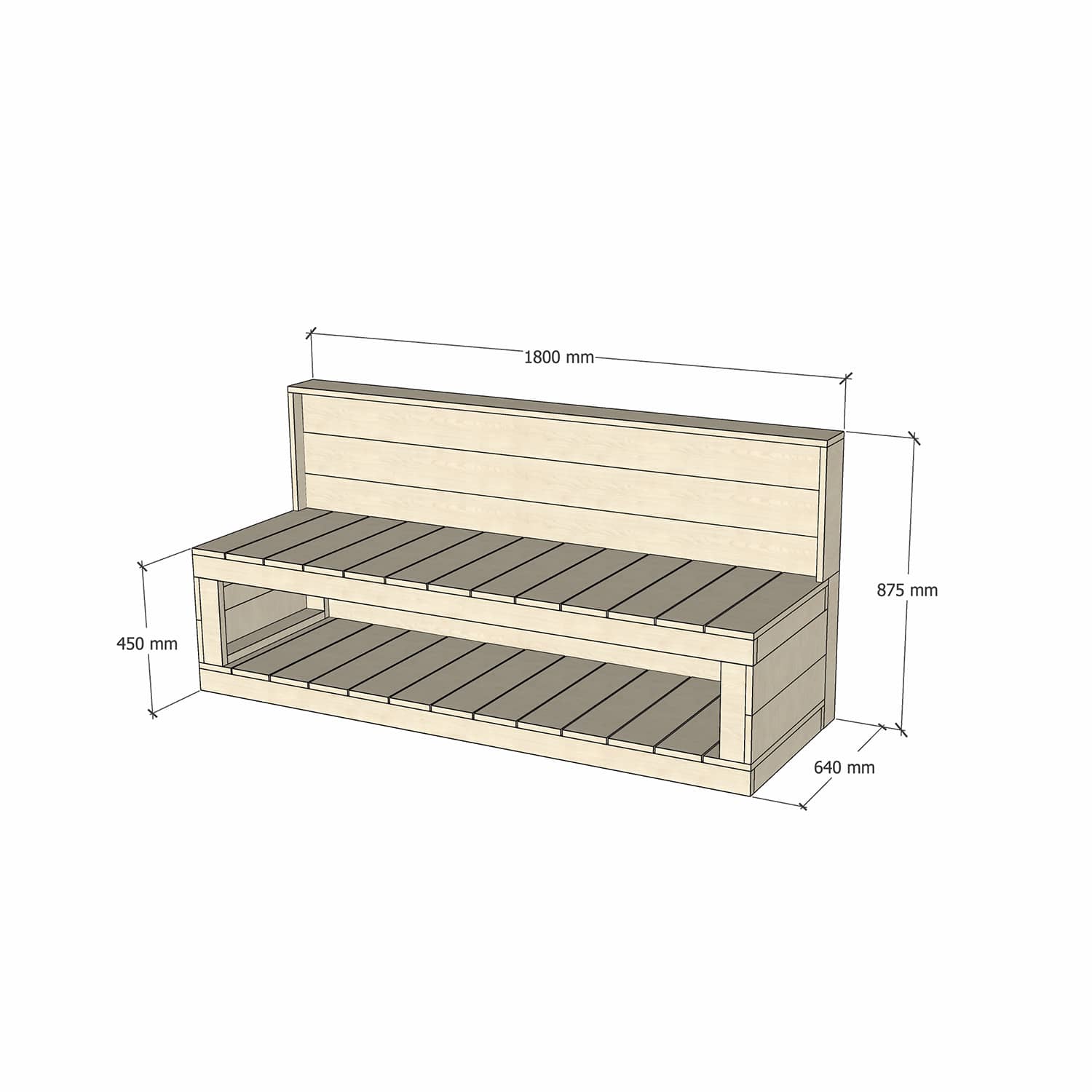 Pine Wooden 1800mm Kids Play Workbench Enclosed Back Crafting 450 Bench Height