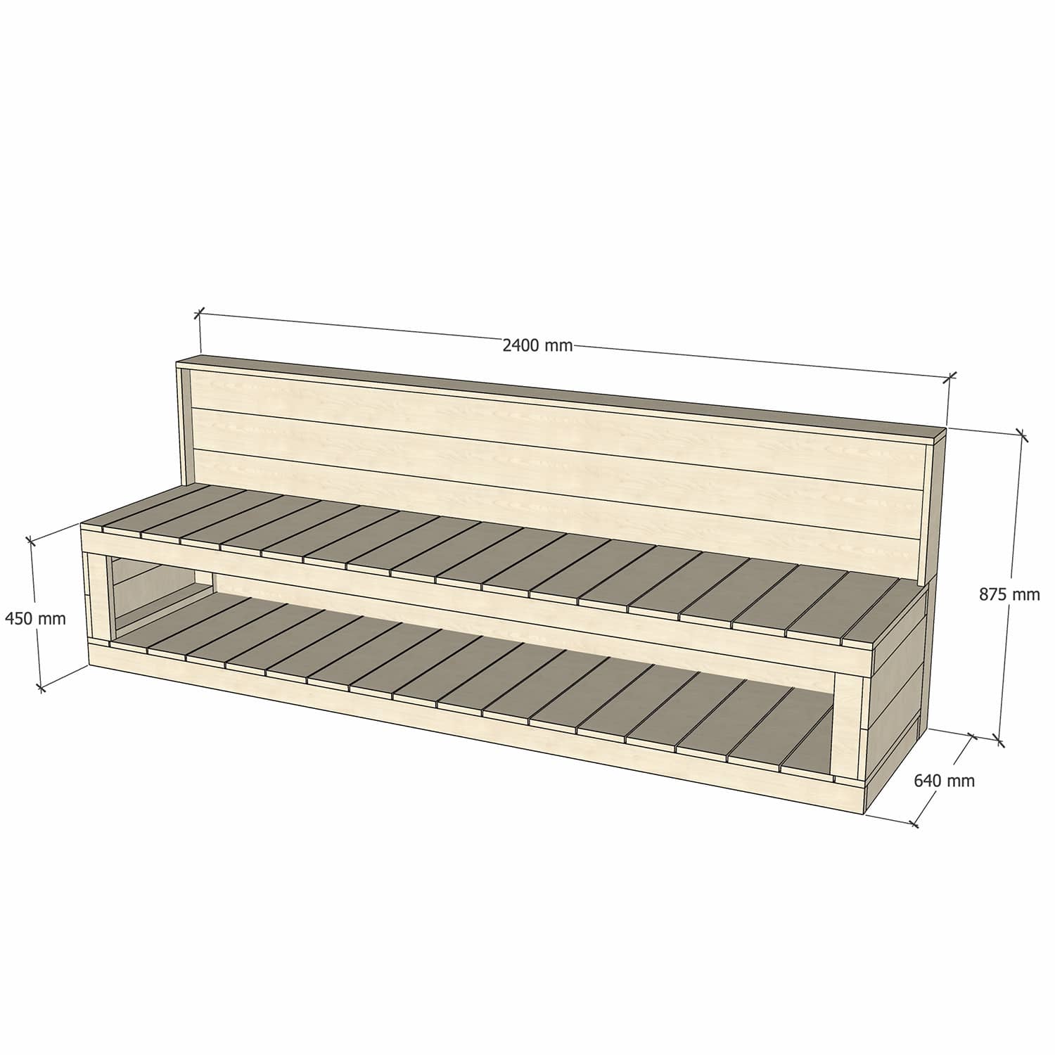 Pine Wooden 2400mm Kids Play Workbench Enclosed Back Crafting 450 Bench Height