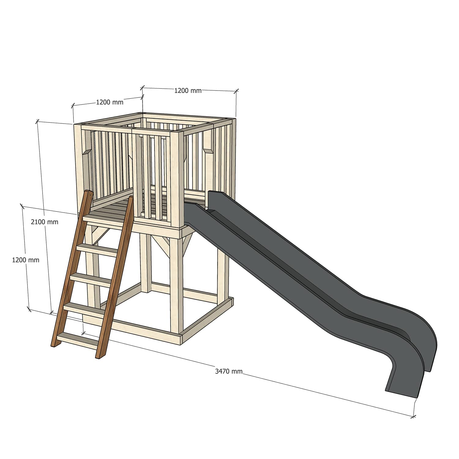 Standalone platform 1200x1200 size with slide on the side and ladder to front