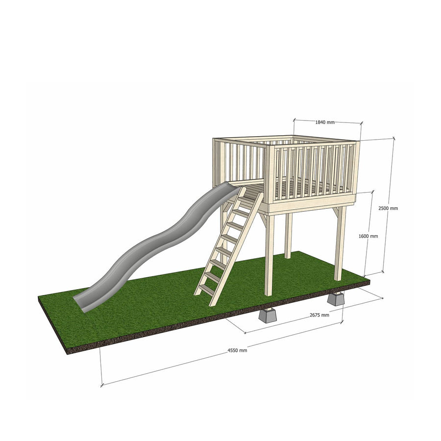 Wooden platform 1800 x 1800mm size with slide and dimensions