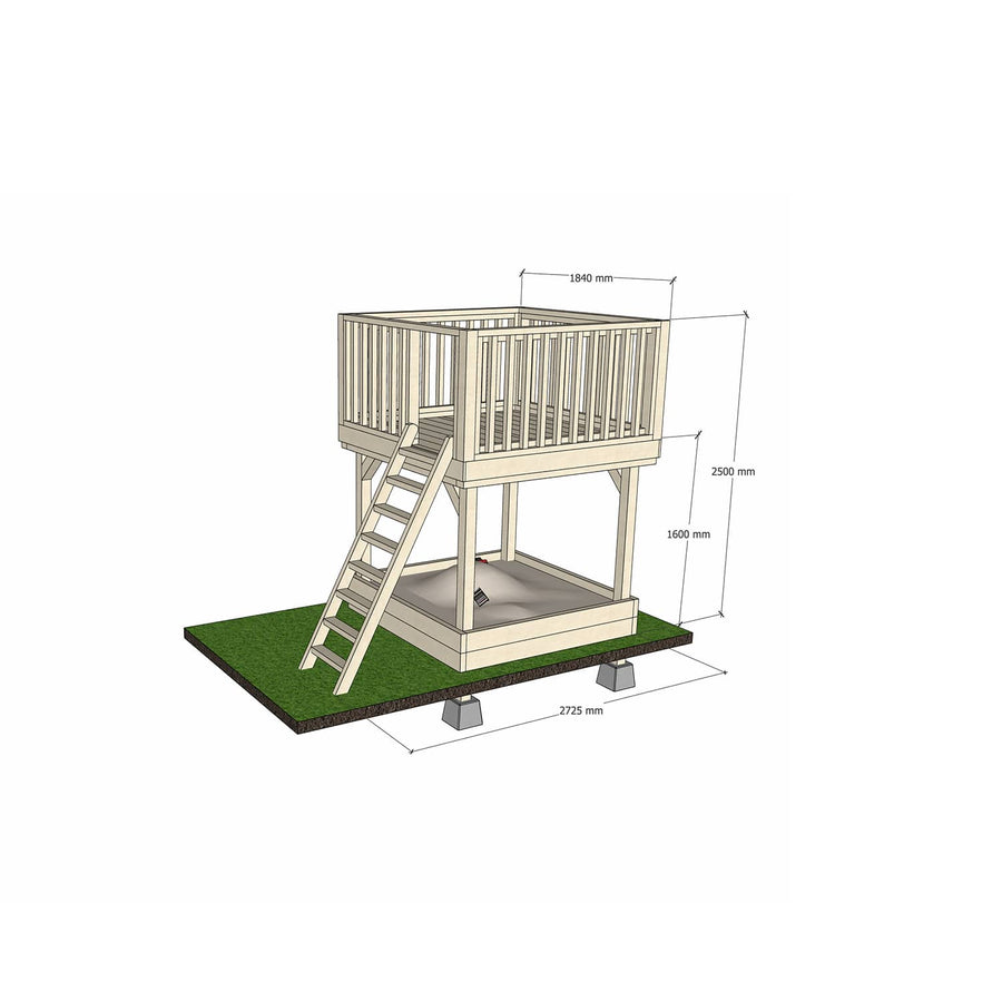 Wooden platform 1800 x 1800mm size with sandpit and dimensions