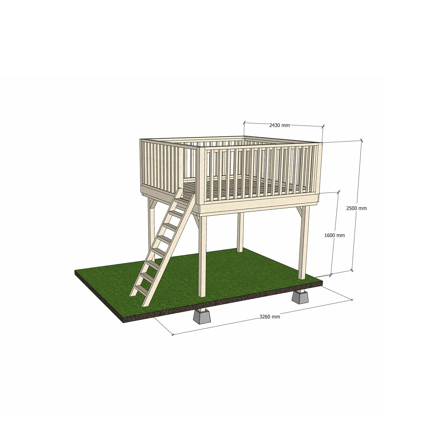 Wooden platform 2400 x 2400mm size with dimensions