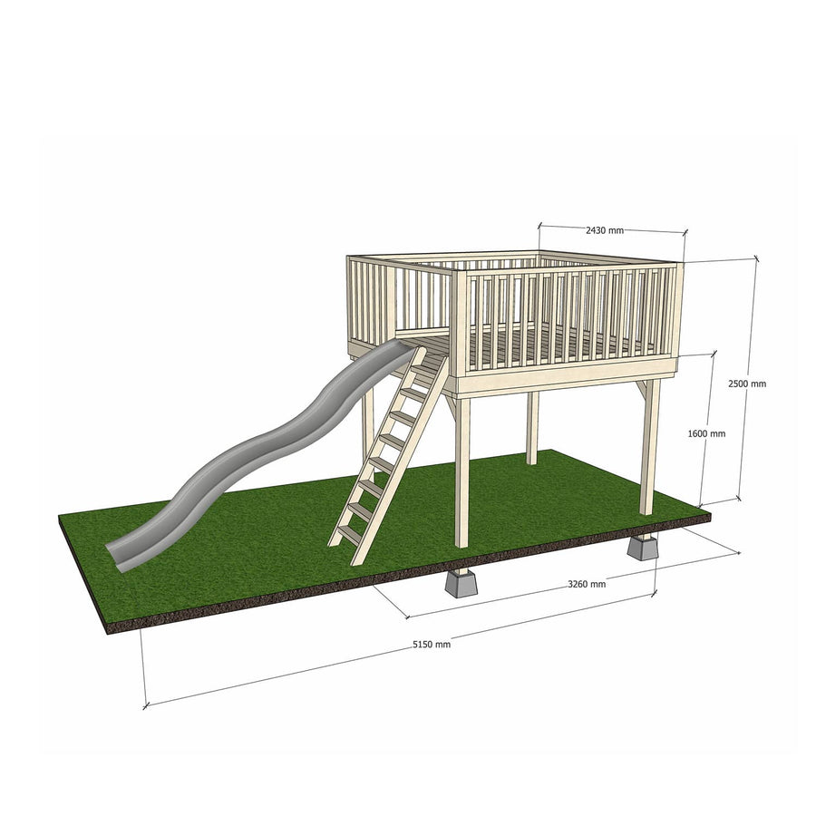 Wooden platform 2400 x 2400mm size with slide and dimensions