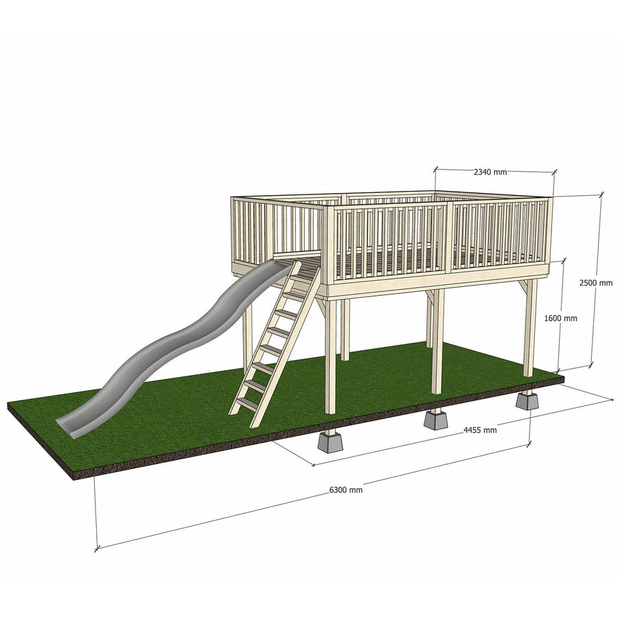 Wooden platform 2400 x 3600mm size with slide and dimensions
