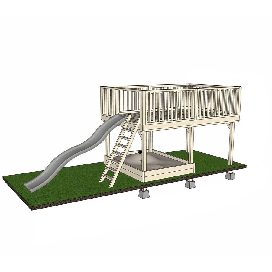 Raised platform 2400 x 3600mm size with slide and sandpit