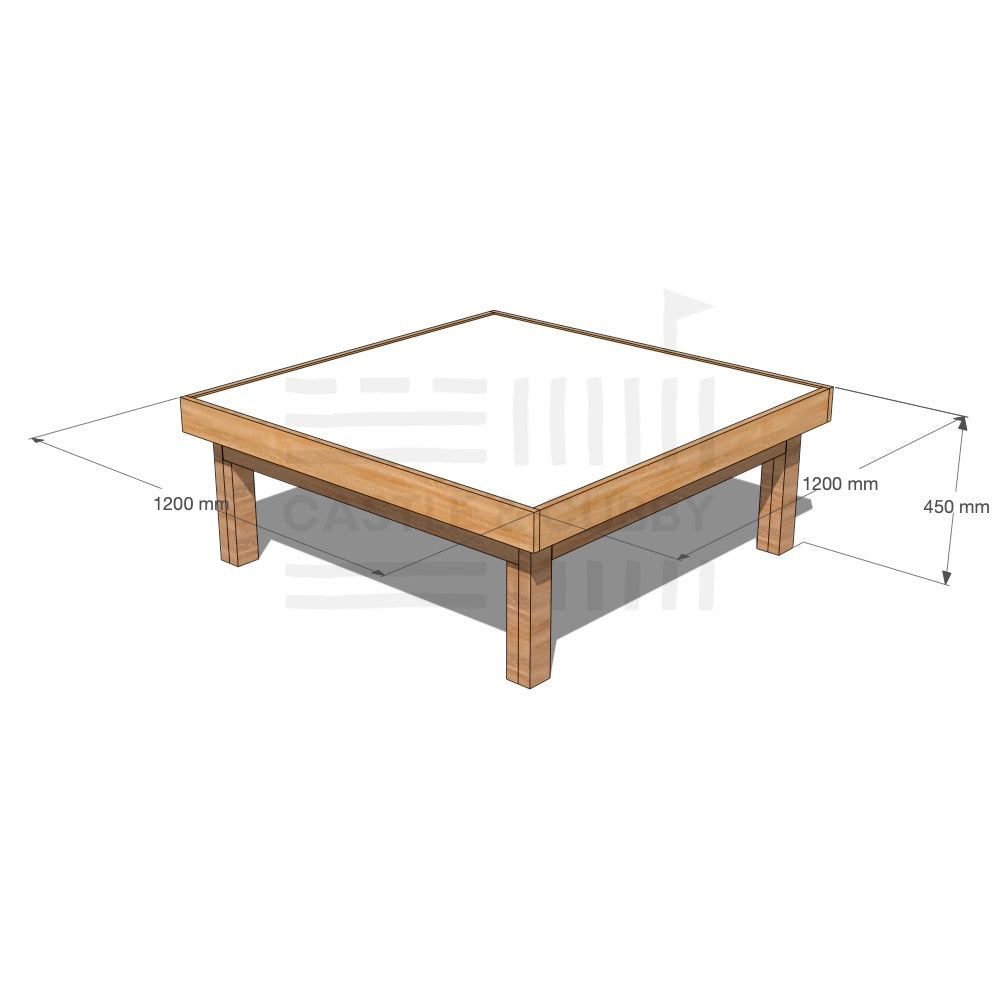 Timber multipurpose arts and craft table 1200 x 1200mm and 450mm height with dimensions