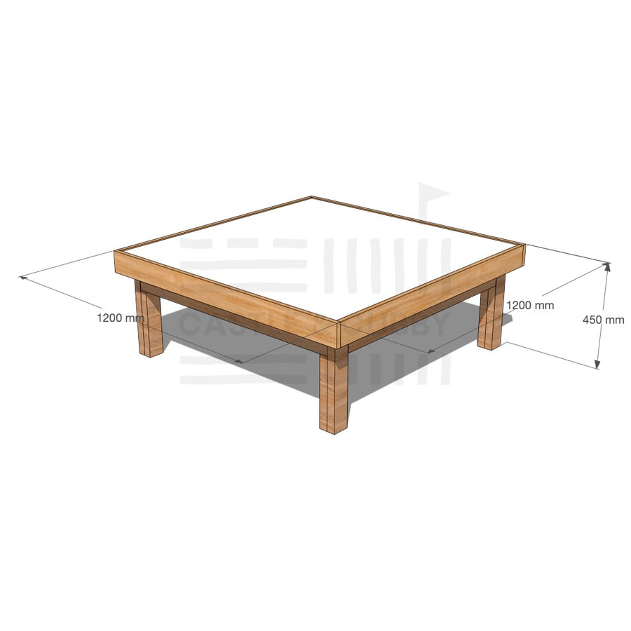 Timber multipurpose arts and craft table 1200 x 1200mm and 450mm height with dimensions
