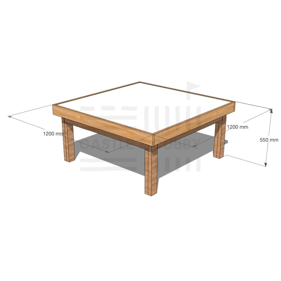 Timber multipurpose arts and craft table 1200 x 1200mm and 550mm height with dimensions