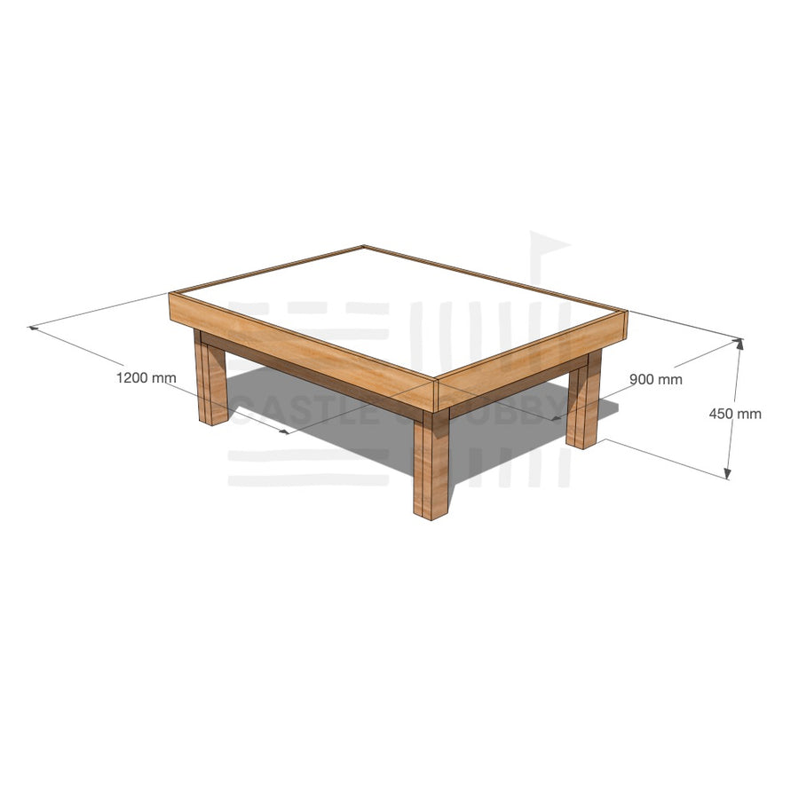 Timber multipurpose arts and craft table 900 x 1200mm and 450mm height with dimensions