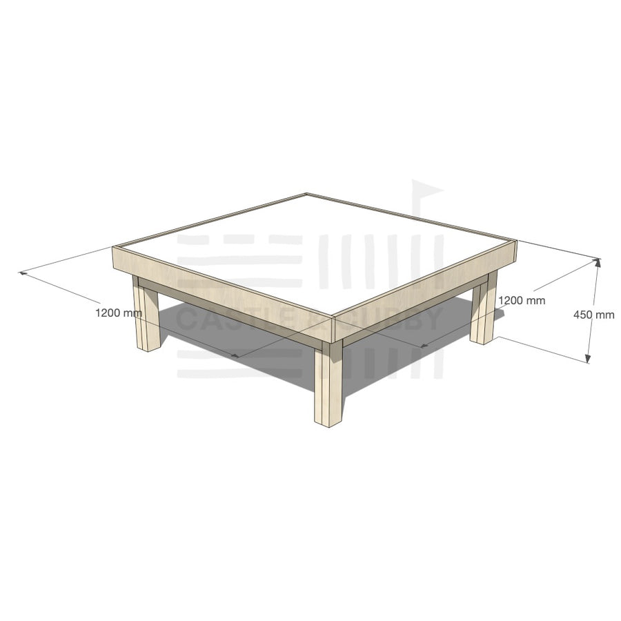 Pine wooden multipurpose arts and craft table 1200 x 1200mm and 450mm height with dimensions