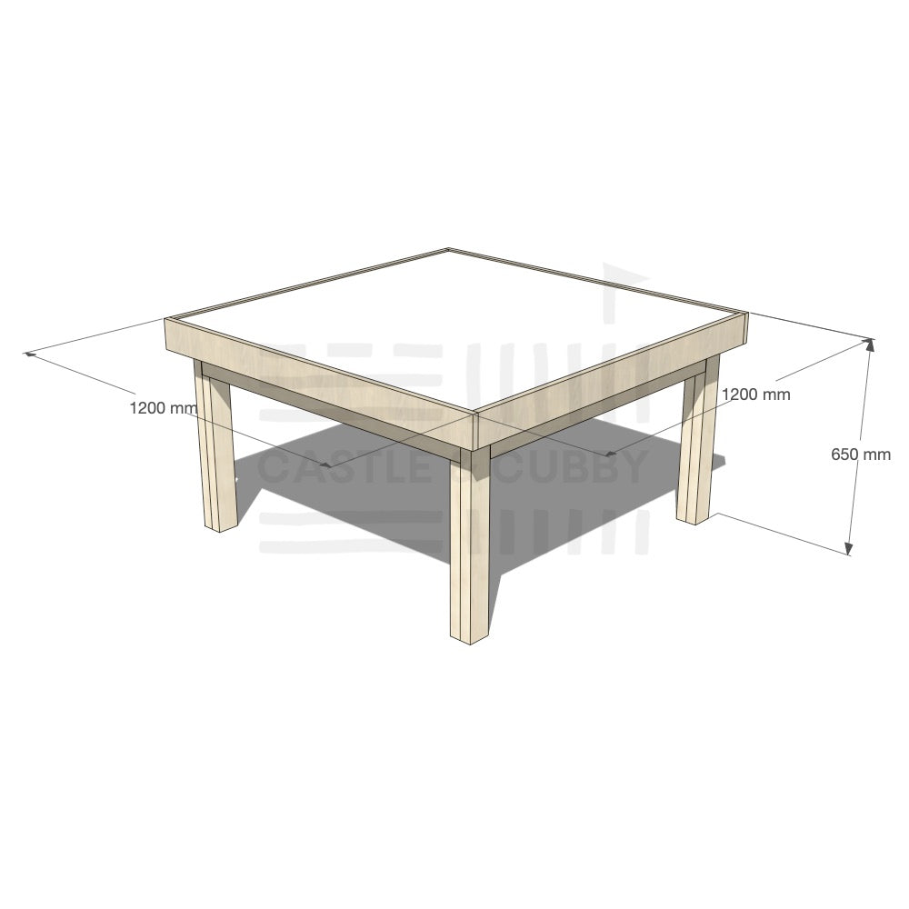 Pine wooden multipurpose arts and craft table 1200 x 1200mm and 650mm height with dimensions