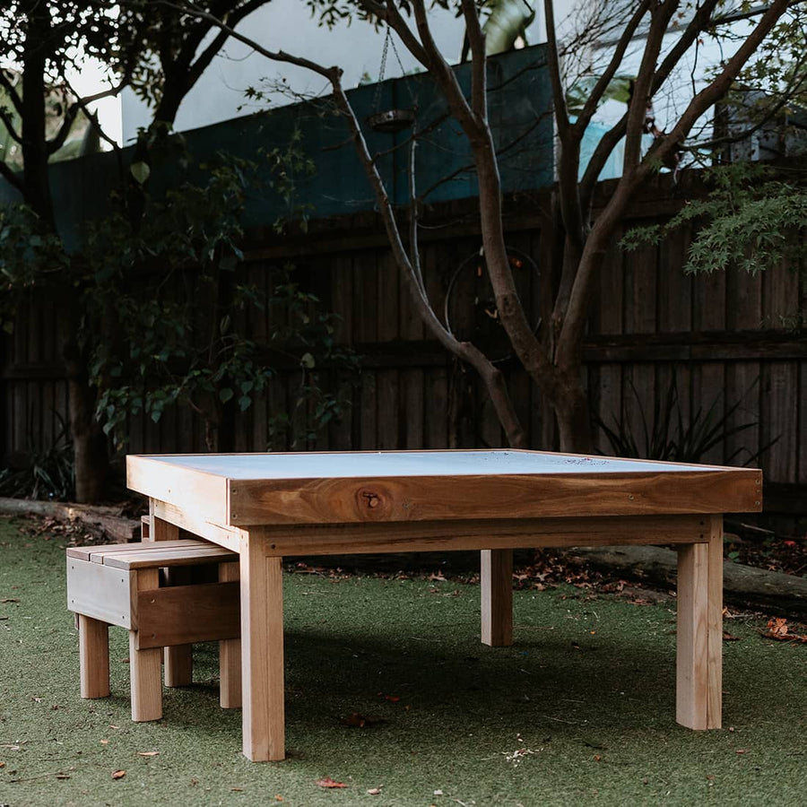 A beautiful hardwood timber outdoor washable art and craft table